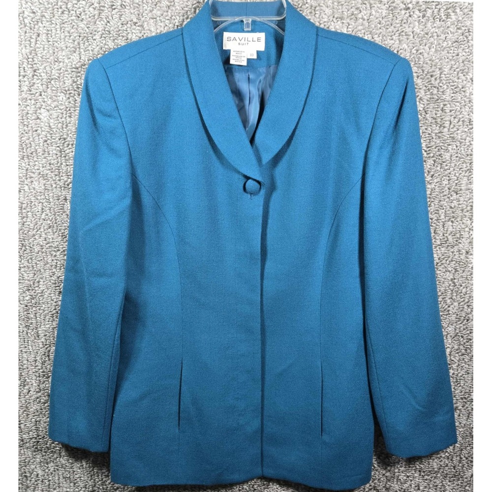 Saville Suit Blazer Blue Wool One Button Vintage -‎ Womens Size 10